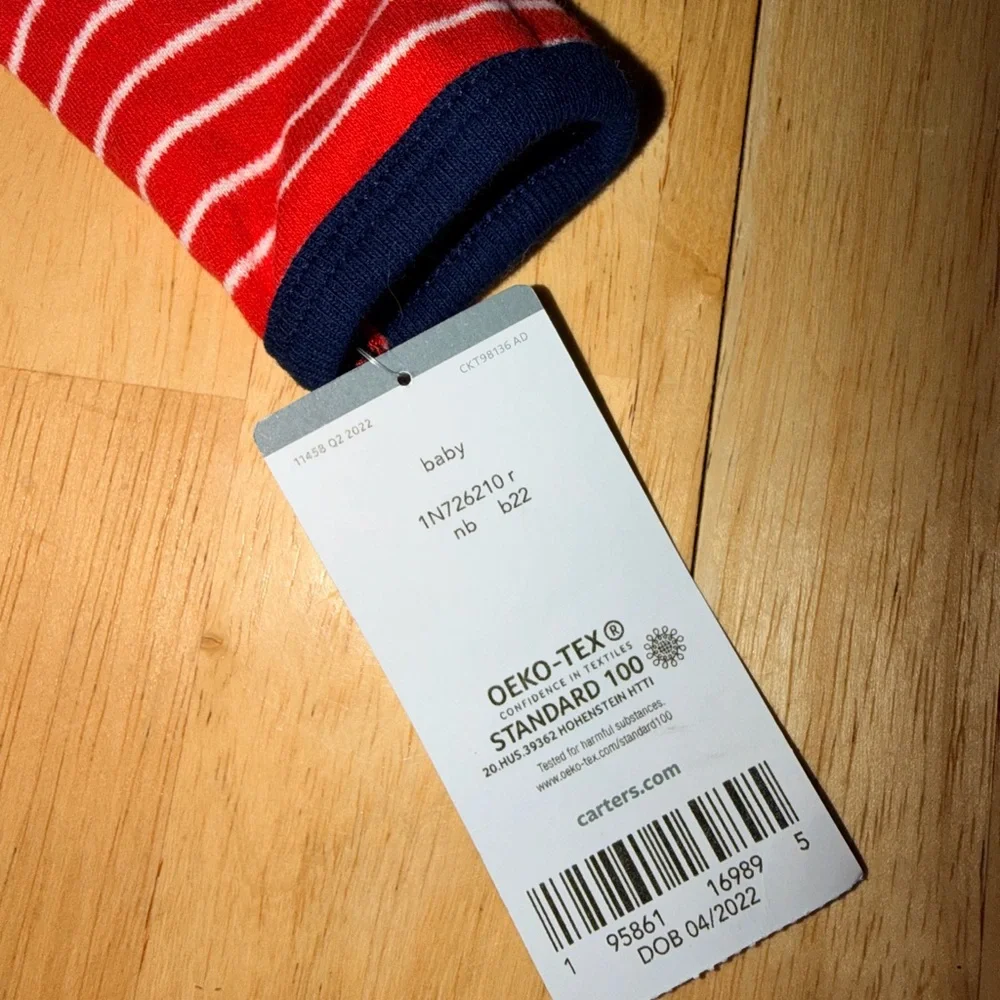 NWT Carter's Red and White Striped  “Little Brother” Footie pajamas